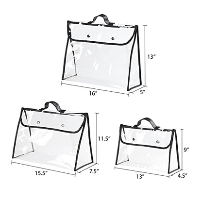 Univivi 6 Pack Handbag Dust Bags, Clear PVC With Black Edge, 3 Sizes | 0.3mm Clear PVC Material, Magnetic Button, Leather Handle, Clear Purse, Purse Organizer, for Handbag Closet Storage