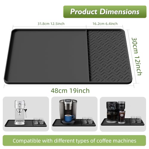 Silicone Coffee Mat with Raised Edges 19" x 12" – Waterproof Countertop Mat, Coffee Maker Pad, Espresso Machine Mat, Heat Resistant Dish Drying Mat