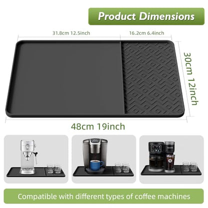 Silicone Coffee Mat with Raised Edges 19" x 12" – Waterproof Countertop Mat, Coffee Maker Pad, Espresso Machine Mat, Heat Resistant Dish Drying Mat