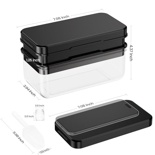 Ice Cube Tray with Lid and Bin, Easy Release 56 Cubes for Freezer | Food-grade BPA-free PP and ABS. Ice cubes for fruit, cocktails, iced coffee. Space-saving stackable with scoop