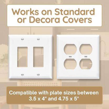 Power Perch Double Outlet Shelf Organizer - Echo Dot Holder, Phone Charging Station - Wall Outlet Holder with Cord Storage Strap - Socket Shelf Bathroom Kitchen Counter - White 1 Pack