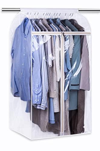 43" Hanging Garment Bags for Closet Storage Large Clear Window Hanging Clothes Storage Garment Rack Cover Coat Protector for Suit, Wardrobe, Bottom Enclosed