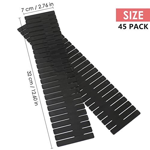 45 Pack Drawer Dividers, Plastic Adjustable Drawer Storage Organizer for Tidying Clutter Socks, Underwear, Makeup, Kitchen, Dresser Black