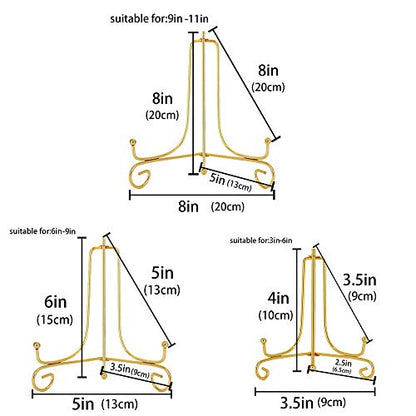 LIONWEI LIONWELI 6 Pack Iron Display Stand,Gold Iron Easel Plate Holder Stand for Displaying Pictures, Plates, Books and Arts (4, 6, 8 inch)