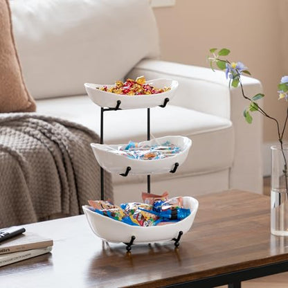 HBlife Fruit Bowl for Kitchen Counter - 3 Tier Ceramic Fruit Rack, Fruit Basket for Fresh Fruit&Veggies, Tiered Fruit Platter Serving Trays for Party