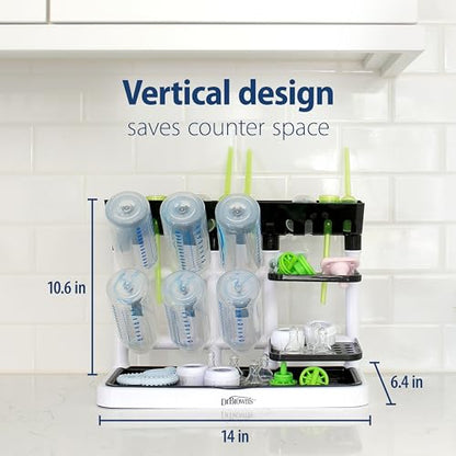 Dr. Brown's Drying Tower, Stand-Up Drying Rack, Countertop Baby Bottle Drying with Organized Storage for Baby Essentials, Space Saving Vertical Rack, Blue/White