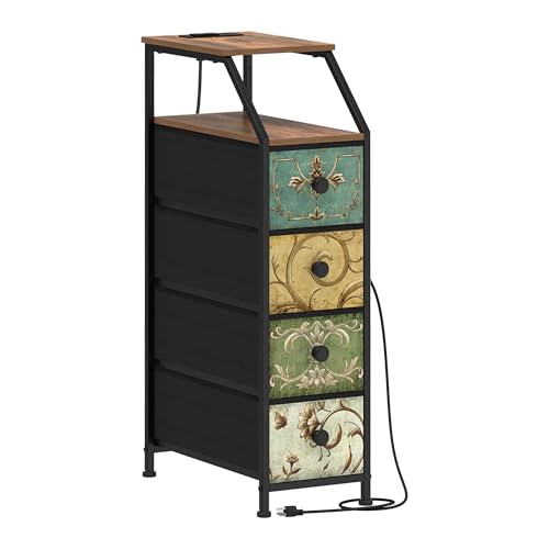 Narrow Dresser Tall Skinny Storage Tower Vertical... (Retro Flower | Engineered Wood)
