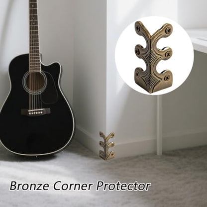 24 pcs Solid Brass Baseboard Corner Protectors, Skirting Board Corner Protectors, Vintage Metal Corner Protector Table Corner Edge Cover Safety Bracket with Screws (Bronze)