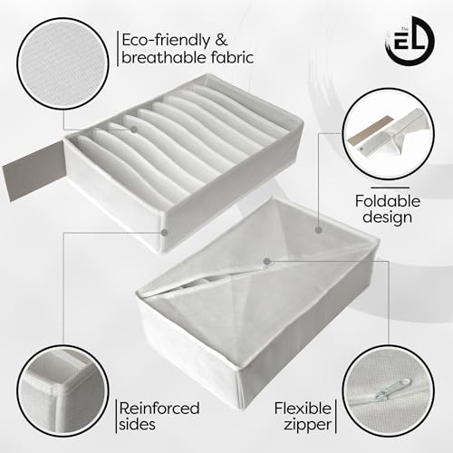 Drawer Organizer Clothes - 3 Set Multipurpose Dresser Drawer Organizer for Adults & Kids, Closet Foldable 10 Cells per Organizer - Non-Woven Fabric, T-Shirts, Baby Clothes, Shorts Organizer - White