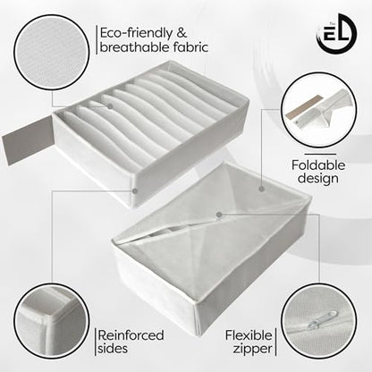 Drawer Organizer Clothes - 3 Set Multipurpose Dresser Drawer Organizer for Adults & Kids, Closet Foldable 10 Cells per Organizer - Non-Woven Fabric, T-Shirts, Baby Clothes, Shorts Organizer - White