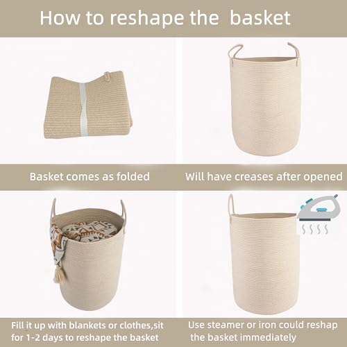 Woven Cotton Rope Laundry Basket, 15" x 20" Laundry Hamper, Oatmeal | Rope storage basket for dirty clothes, toys and blankets. Perfect for bathroom, baby nursery and living room storage.