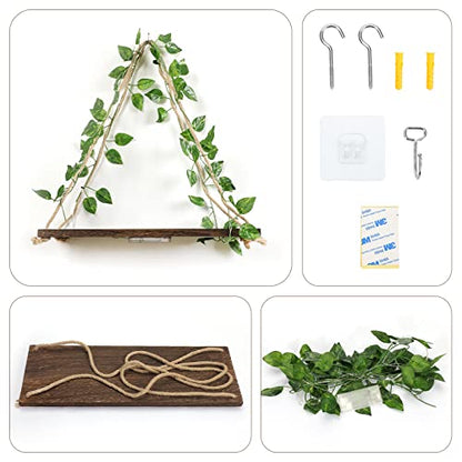 Floating Shelves for Wall,Hanging Shelves,Room Decor,Wall Decor,Boho Decor | Floating Shelves No Drill,Trinket Shelf,Cottage Core Wall Decor,2-Pack Shelf Set Includes Artificial Ivy & LED Lights