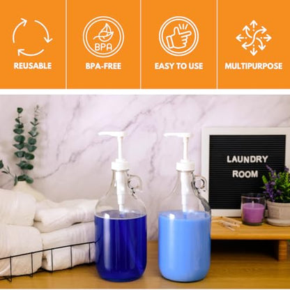 Glass Laundry Detergent Dispenser with Pump | Half Gallon Jug | 64 oz | Food-grade Laundry Detergent Pump Dispenser with airtight lid | non-slip base | Refillable for soap, syrup or softener