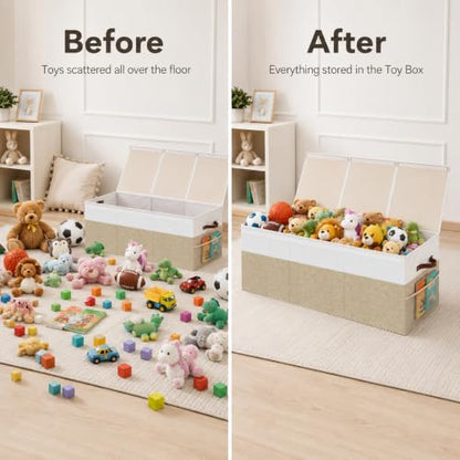 150L Extra Large Toy Storage Box with Lid for Boys Girls Nursery Playroom | Collapsible with Lid, Removable Divider, 40"x14"x16", Side Pockets, For Nursery, Living Room, Playroom