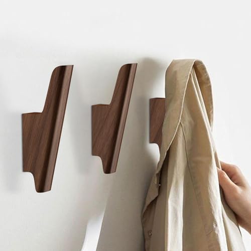 Wood Wall Hooks 4 Pack Coat Hooks Wall Mount, Towel Hooks for Bathrooms | Walnut Wooden Hooks for Hanging Hat, Bag, Backpack, Purse, Robe, Rustic Decor Coat Hooks for Wall Entryway Hooks(Walnut Dark)