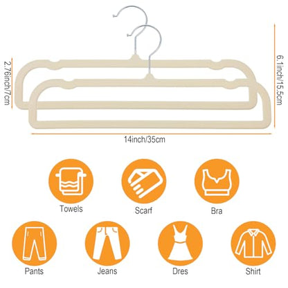 20 Pack Velvet Pants Hangers, Felt Hangers Non Slip with 360 Swivel Hook, Space Saving Slim Closet Organizer for Jean, Scarf, Towel, Coat, Beige