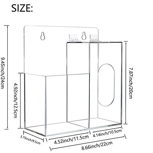 Acrylic Mask Dispenser & Hand Sanitizer Holder Stand Wall Mount or Countertop, Hygiene Station with 2 Compartment Clear Box Dispenser Holder for Face Masks, Gloves, Hairnets, Spray Bottle