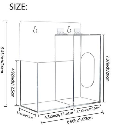 Acrylic Mask Dispenser & Hand Sanitizer Holder Stand Wall Mount or Countertop, Hygiene Station with 2 Compartment Clear Box Dispenser Holder for Face Masks, Gloves, Hairnets, Spray Bottle