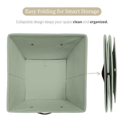 DECOMOMO Storage Bins, Cube Storage Bin with Labels | 10.5" x 11" Fabric Storage Cubes for Shelves (6pcs, Sage Green)
