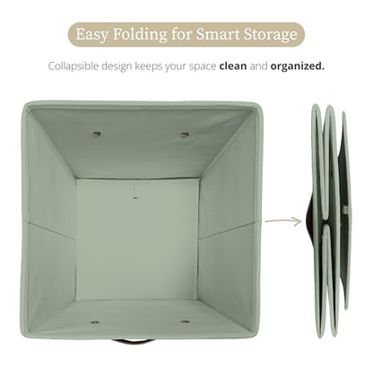 DECOMOMO Storage Bins, Cube Storage Bin with Labels | 10.5" x 11" Fabric Storage Cubes for Shelves (6pcs, Sage Green)