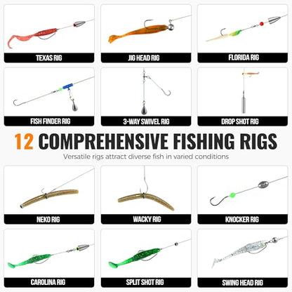 PLUSINNO 264/397pcs Fishing Accessories Kit, Organized Fishing Tackle Box with Tackle Included, Fishing Hooks, Fishing Weights Sinkers, Swivels, Beads, Fishing Gear Set Equipment for Bass Trout