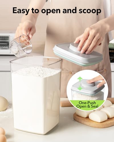 Airtight Food Storage Container with Pop Lid & 130ml Scoop, 4L/4.2qt *4 BPA-Free Cereal, Rice, Flour, Pasta & Snack Container, Stackable & Durable,Kitchen Pantry Organizer