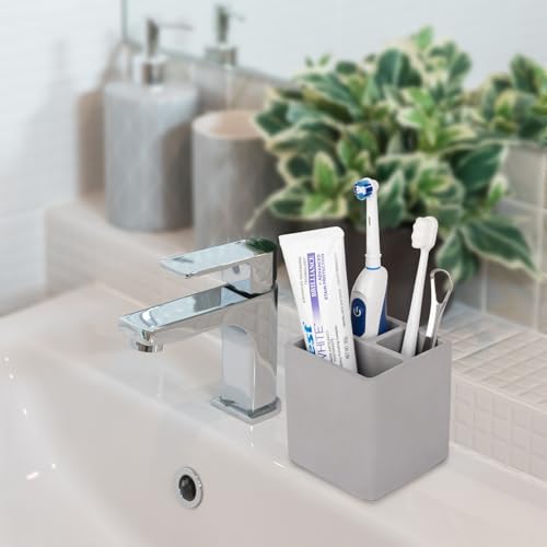 Diatomite Toothbrush Holders Tooth Brush Organizer - Dark Gray | Water-Absorbent Material, 3 Slots for Electric Toothbrush and Toothpaste, for Bathroom Countertop, Shower, Vanity