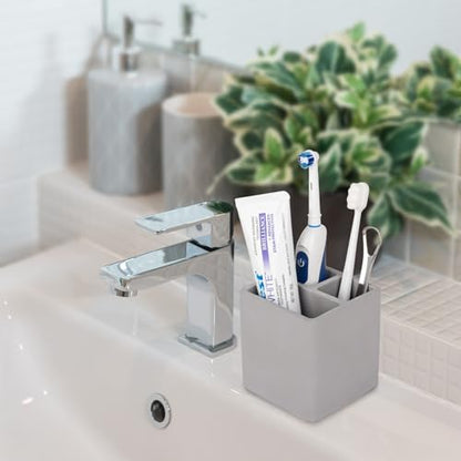 Diatomite Toothbrush Holders Tooth Brush Organizer - Dark Gray | Water-Absorbent Material, 3 Slots for Electric Toothbrush and Toothpaste, for Bathroom Countertop, Shower, Vanity