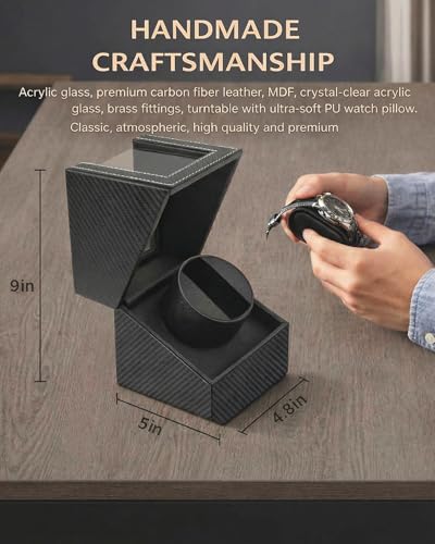 Watch Winder for Automatic Watches: Single Watch Winder Box | Rotating Watch Case with Quiet Japanese Motor - Storage Display Box for Men (Black Carbon Fiber)