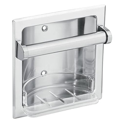 Moen 2565CH Commercial Recessed Soap Holder, Chrome, Wall-Mounted Bathroom Soap Dish with Removable Tray
