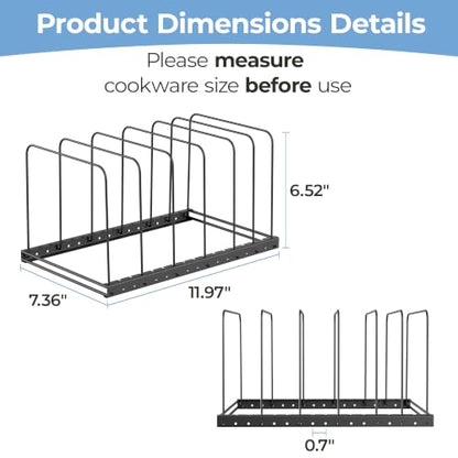 Cutting Board Organizer Rack for Cabinet with 7 Adjustable Dividers | 7 adjustable dividers. Holds cutting boards, cookie sheets, baking trays and thin pans, Wire rack for cabinet or countertop