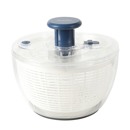 Sur La Table Kitchen Essential 6.3 Qt Salad Spinner, Fruit Wahser, Fruit Washing Bowl with Strainer, Vegertable Cleaner, Salad Cleaner, Lettuce Washer - Navy Blue
