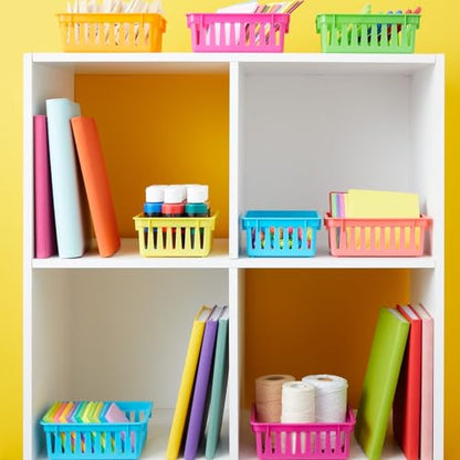 Bright Creations 12 Pack Small Plastic Classroom Storage Bins for Organization and School Supplies 6 Colors (6.2 x 4.8 x 2.4 inches)