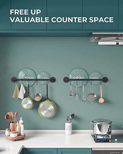 OROPY 21'' Pot Rack Wall Mounted, Iron Pipe Hanging Rack, 10 S Hooks, 2Pack | Industrial Utensils Kitchen Hanging Rail, Pot and Pan Organizer, Pot Lid Organizer, Black