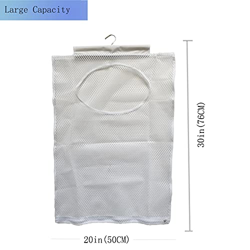 Hanging Mesh Laundry Hamper (30in*20in*2in) Large Dirty Clothes Bag | Can Be Used Behind The Door & Closet & Caravan& Bathroom (White)