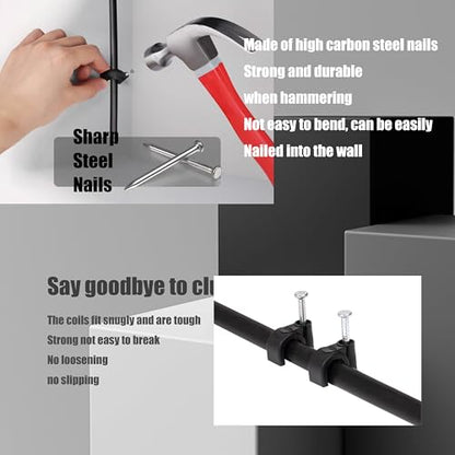 700 Pcs Cable Clips with Steel Nails, Nail in Cable Clips, Black 4/5/6/8/10mm Cable Wire Clips, Cable Wall Clips, Wire Staples Cord Clips with Nails for Speaker Ethernet Cords Wires
