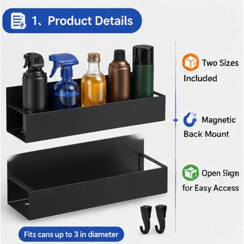 Magnetic Spray Can Holder 2 Pack, Toolbox Storage Rack, Black | Heavy-duty steel construction • Magnetic mount • Fits up to 3" diameter cans • Two rack sizes • Garage & workshop storage