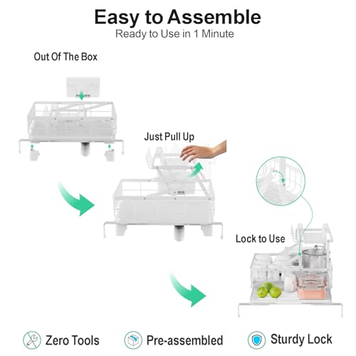 2 Tier Dish Drying Rack - Expandable Over Sink & C... (White | Metal)