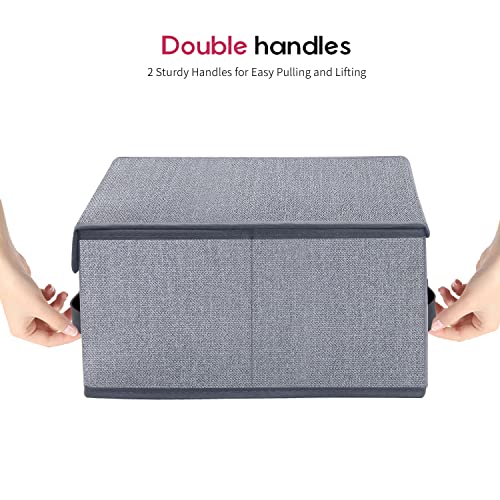 Onlyeasy Foldable Storage Bins Cubes Boxes with Lid - Storage Box Cube Cubby Basket Closet Organizer Pack of 2 with Leather Handles for Closet Bedroom, 13" x 13", Linen-like Grey, MXDLB2P