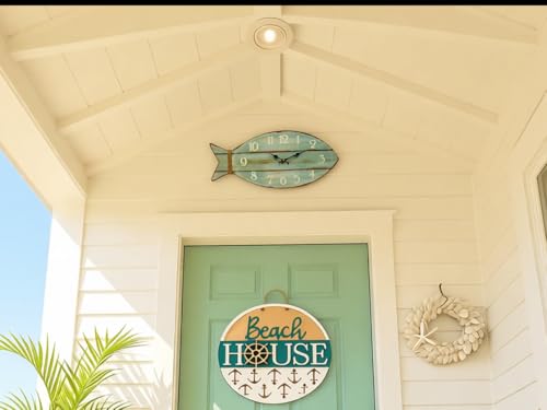Fish Beach Wall Clock Silent Non-Ticking Wooden Wall Clocks Ocean Sea Theme