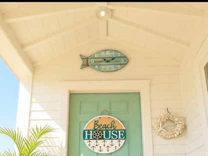 Fish Beach Wall Clock Silent Non-Ticking Wooden Wall Clocks Ocean Sea Theme