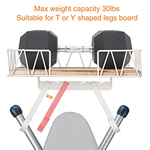 TJ.MOREE Ironing Board Hanger Wall Mount - Laundry Room Decor Iron and Ironing Board Holder with Large Storage Wooden Base Basket and Removable Hooks(T&V Shaped) Cream