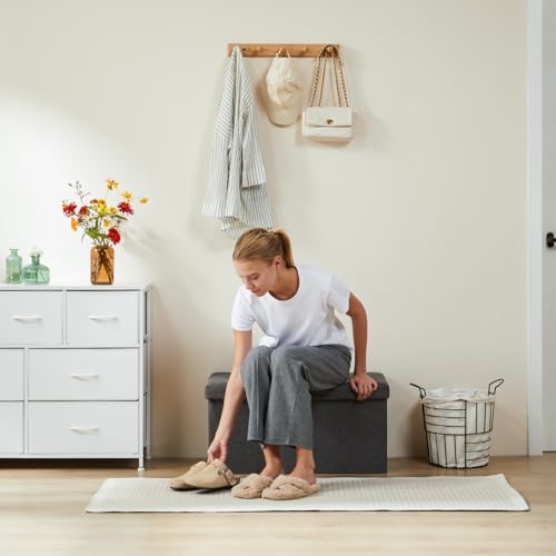 Sweetcrispy 30 Inch Folding Storage Ottoman Bench, Ottoman with Storage | Large Hidden Storage Chest with Padded Seat, Foot Rest Stool, End of Bed Bench for Bedroom, Living Room, Linen Fabric, Gray