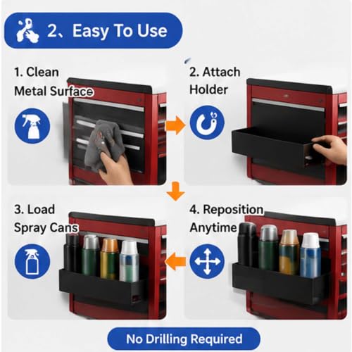 Magnetic Spray Can Holder 2 Pack, Toolbox Storage Rack, Black | Heavy-duty steel construction • Magnetic mount • Fits up to 3" diameter cans • Two rack sizes • Garage & workshop storage
