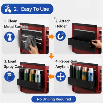 Magnetic Spray Can Holder 2 Pack, Toolbox Storage Rack, Black | Heavy-duty steel construction • Magnetic mount • Fits up to 3" diameter cans • Two rack sizes • Garage & workshop storage
