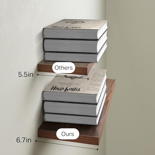 BAYKA Walnut-Like Floating Shelves 15.7in, 3 Pack, Wall Mount Rustic Shelf | 22lbs Max Load, Hidden Bracket, for Bathroom Bedroom Kitchen Display Storage Decor, Easy Install, Multi-Wall Compatible