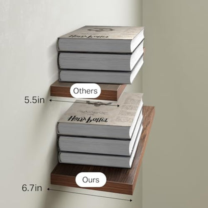 BAYKA Walnut-Like Floating Shelves 15.7in, 3 Pack, Wall Mount Rustic Shelf | 22lbs Max Load, Hidden Bracket, for Bathroom Bedroom Kitchen Display Storage Decor, Easy Install, Multi-Wall Compatible