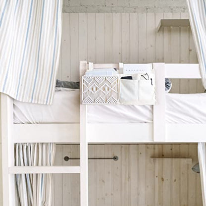 Mkono Bedside Caddy, Macrame Bunk Bed Hanging Organizer, 7 Pockets Ivory | Dorm Room Essentials, Boho Storage Bag, Remote Books Magazines Phone Snacks Drinks Holder, Bedroom Nursery Loft Baby Bed Rail