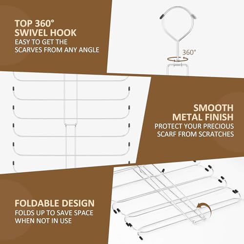 2 Pack Scarf Hanger, Scarf Organizer for Closet, Holds 40 Scarves | Sturdy Metal Scarf Holder Hijab Rack with 40 Hooks, 360° Rotating, Foldable Design, Hanging Closet Organizers and Storage
