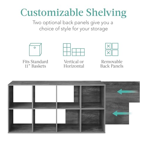 Best Choice Products 8-Cube Storage Organizer, 11in Shelf Opening, Bookcase, Display Shelf, Customizable w/ 3 Removable Back Panels – Dark Gray